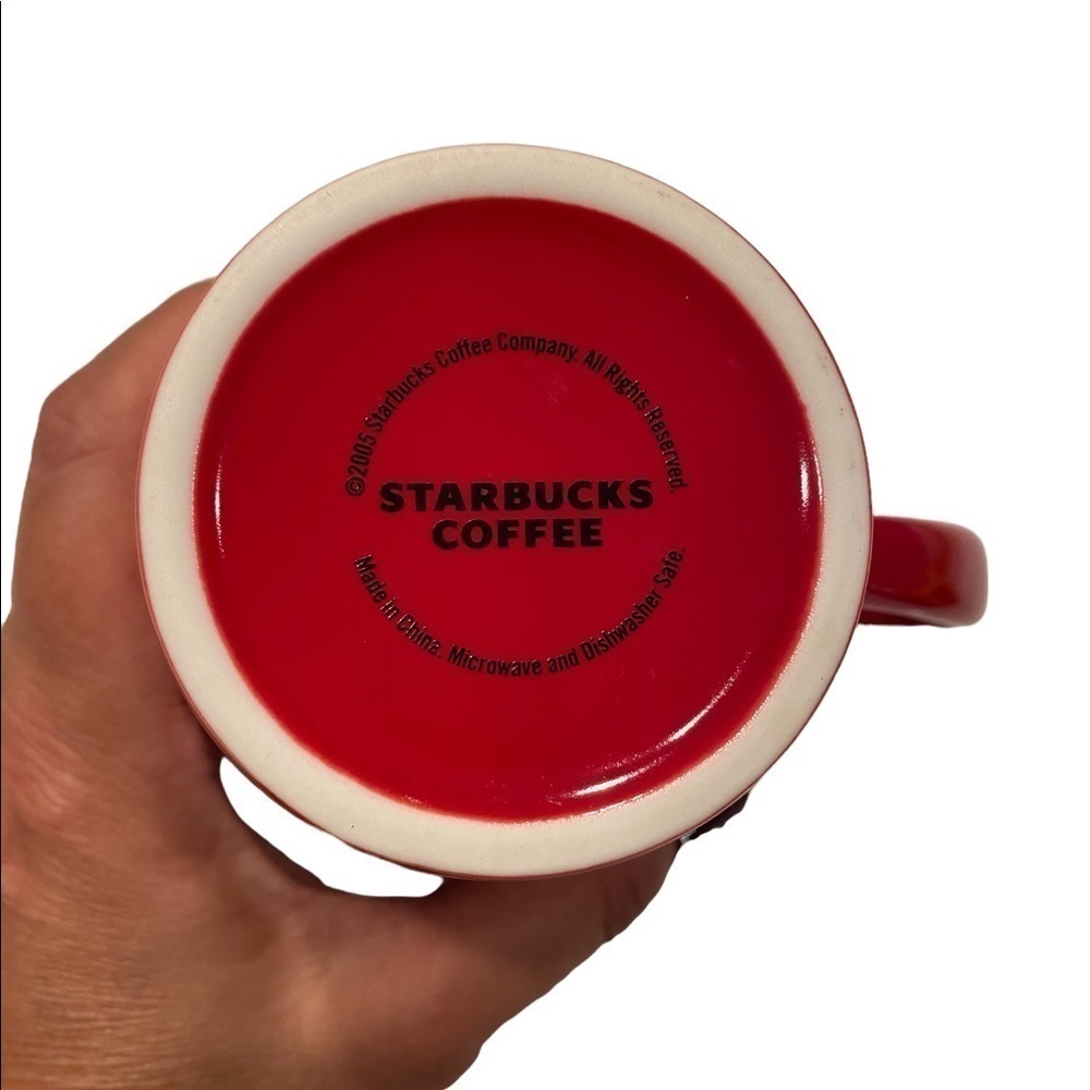 STARBUCKS 2005 16 oz Red with Gold Oval Polka Dots Coffee Mug Cup - Picture 6 of 8
